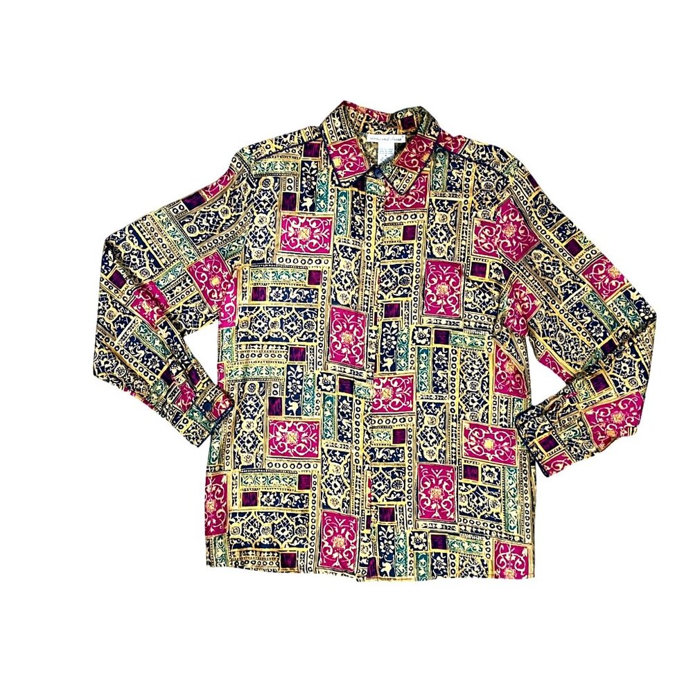 Anna And Frank Medium Vintage Multicolor All Silk Button Down Long Sleeve Shirt - Picture 10 of 11